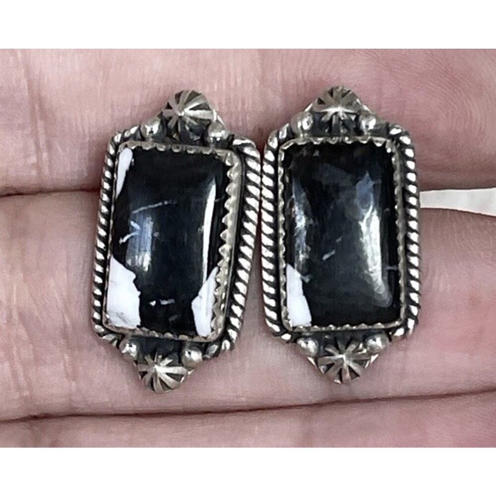 White Buffalo Sterling Silver Earrings Southwestern Native Style Statement Stud